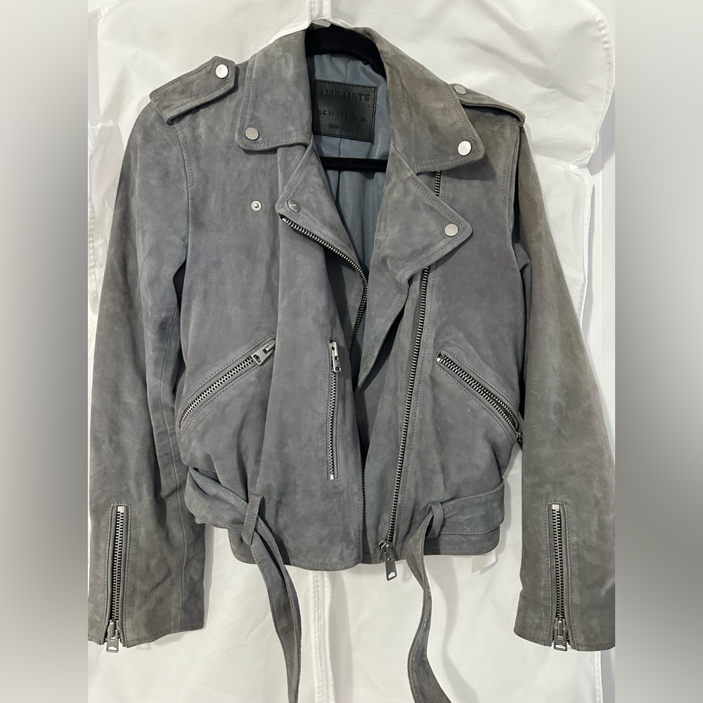 All Saints Gray Leather Jacket
